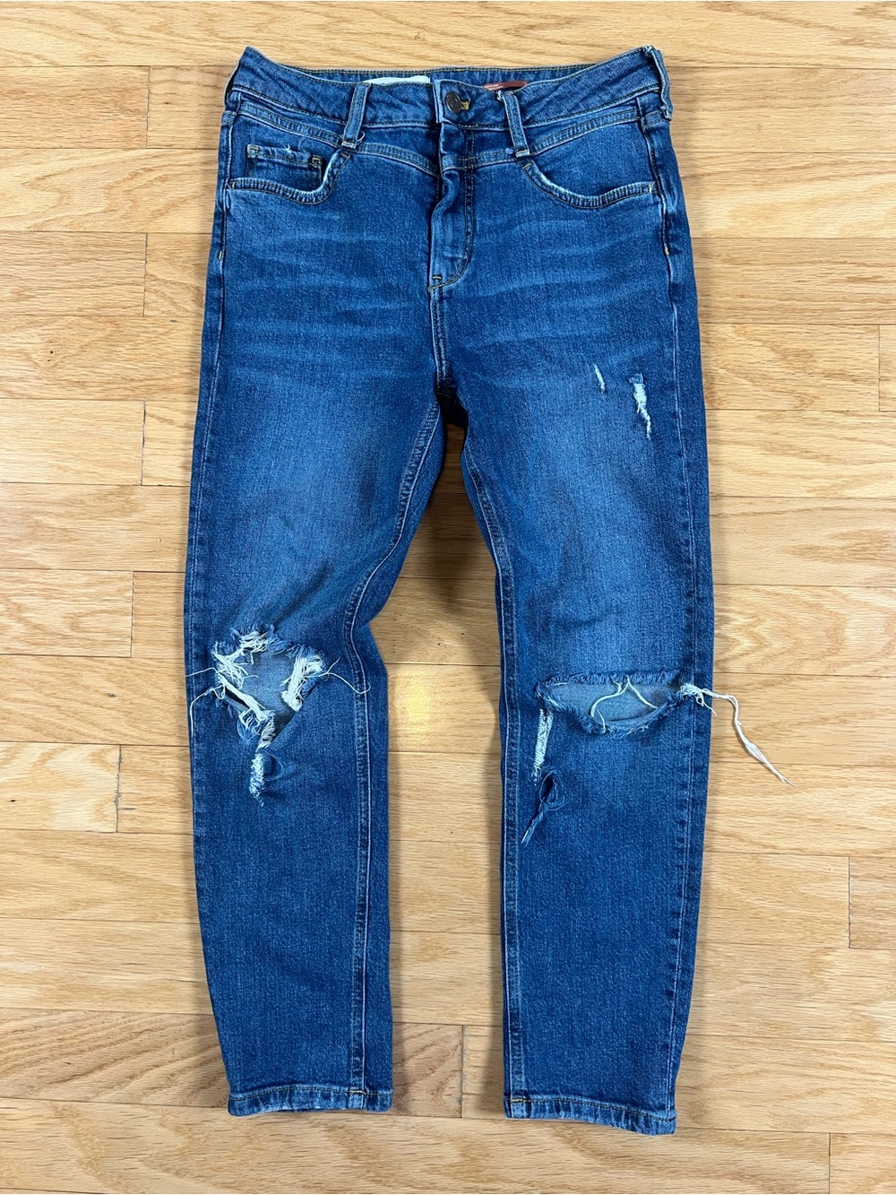 Anthropologie Pilcro Distressed Straight Leg Denim Blue Jeans Size 29 - Picture 2 of 14
